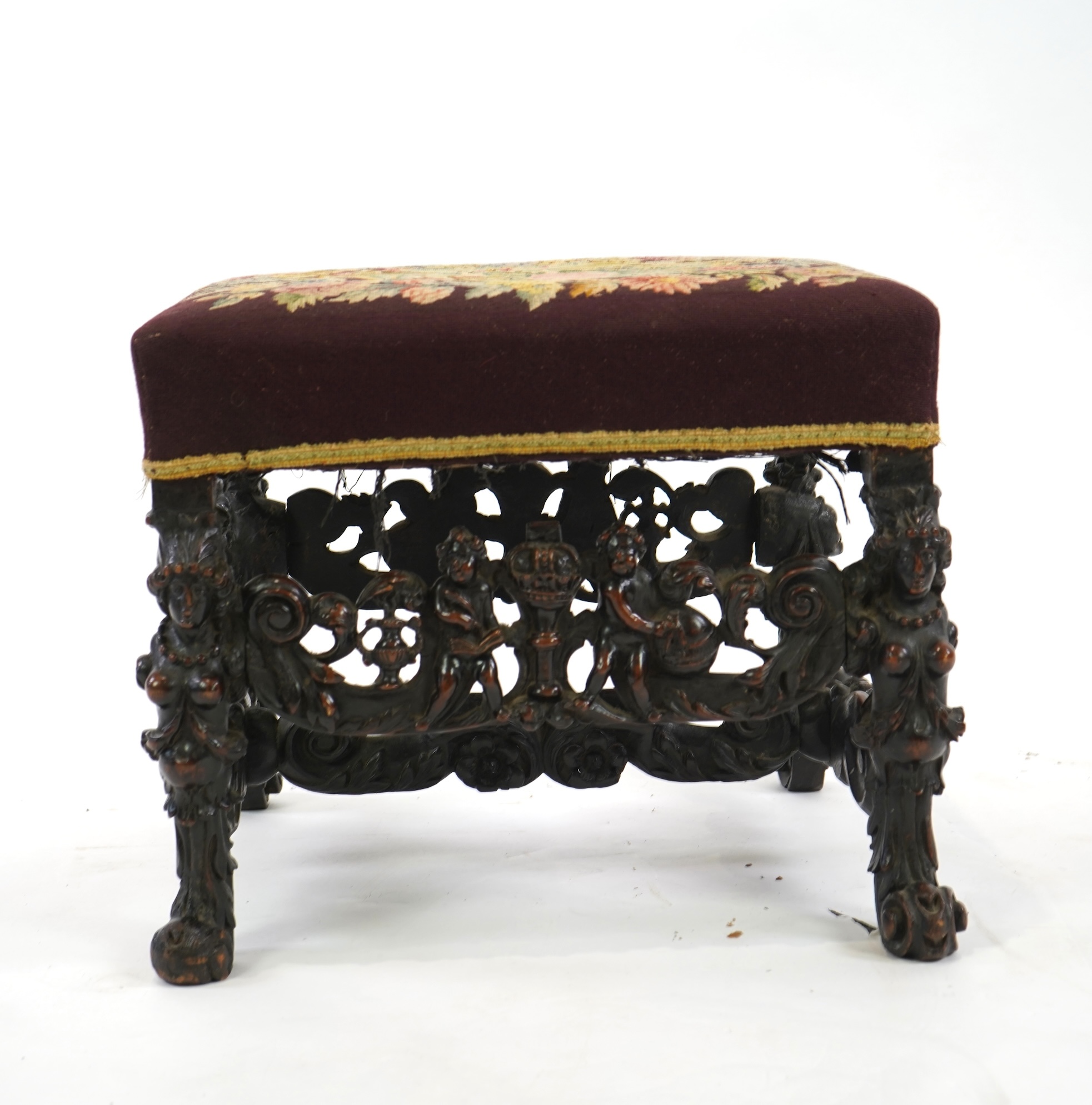 A Charles II walnut dressing stool